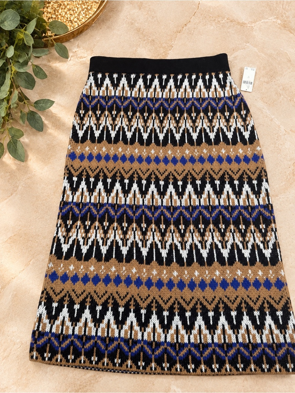 Anthropologie Saoirse Fair Isle Knit Sweater Midi Pencil Skirt Size L NWT